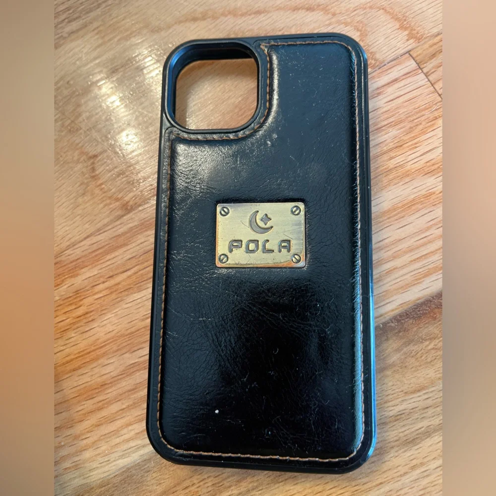 POL Black Leather Wristlet Phone Case with Zip and Snap